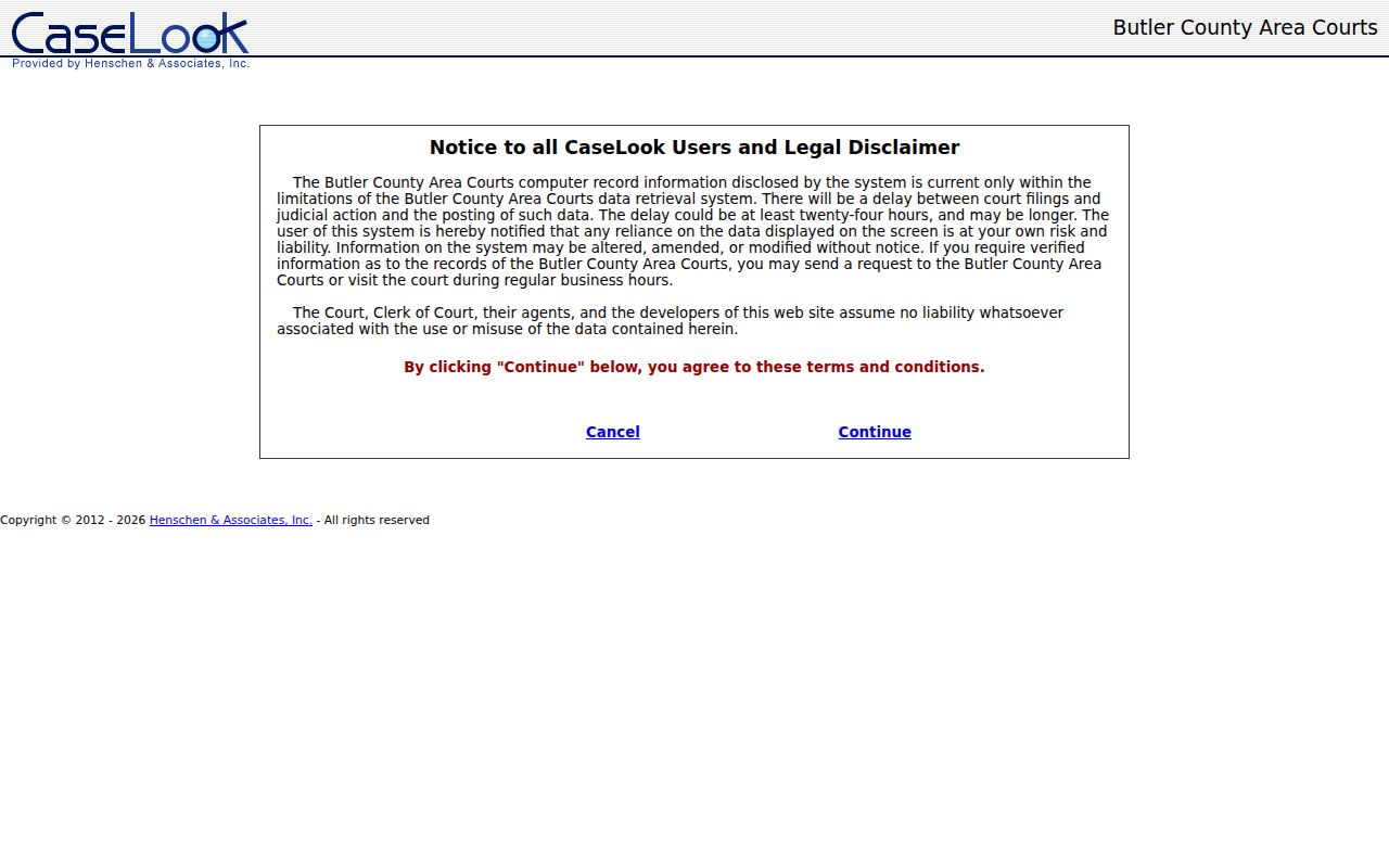 Liberty Township residents directory Butler County Area Courts CaseLook screen