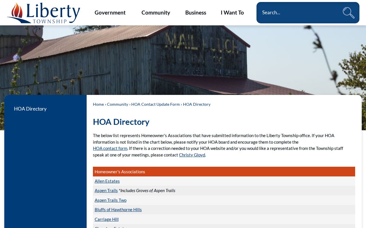Liberty Township neighbors HOA Directory association-contact page