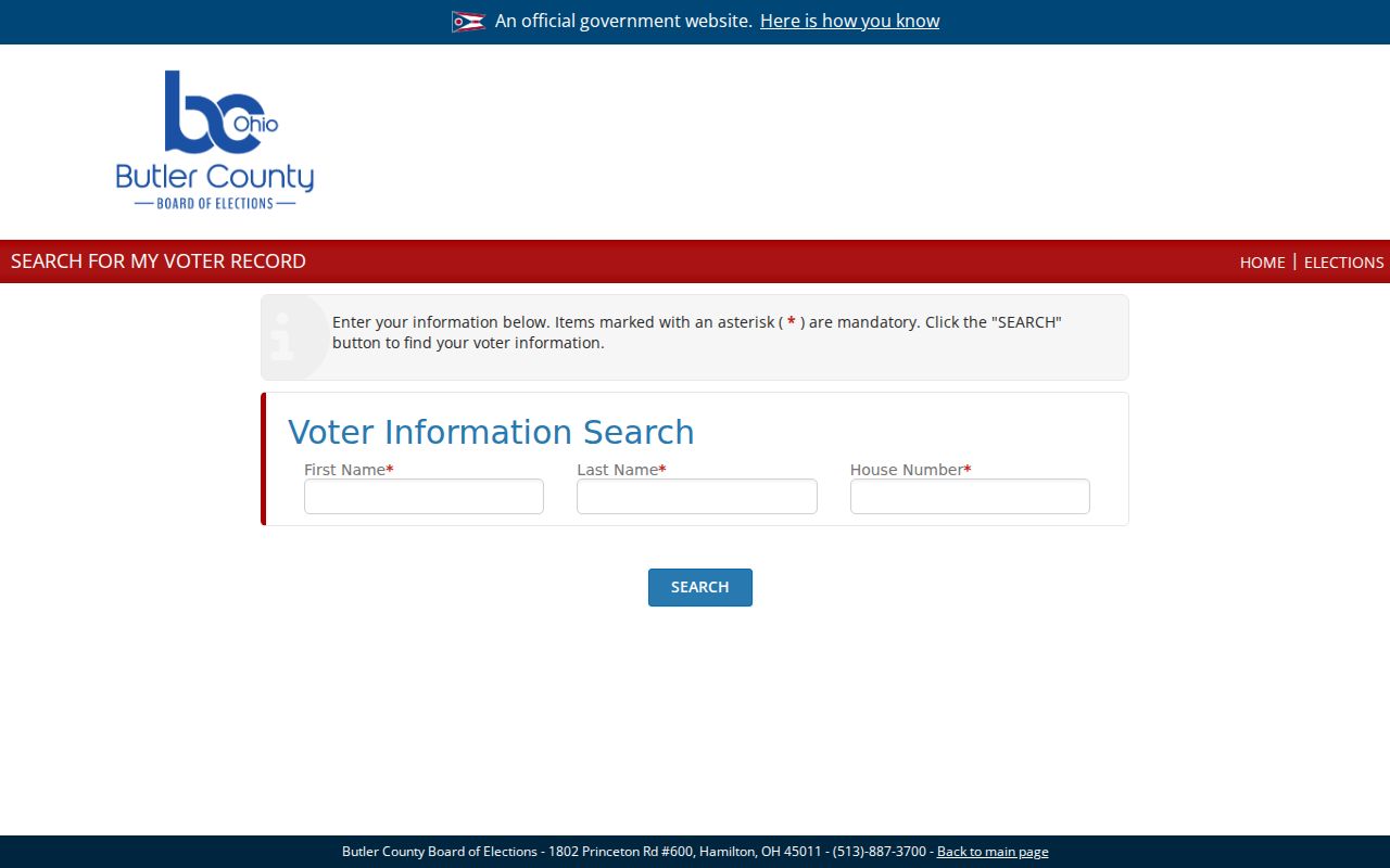 Liberty Township resident lookup using the Butler County voter record search
