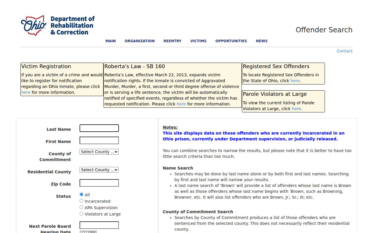 Liberty Township resident lookup caution using the Ohio ODRC offender search