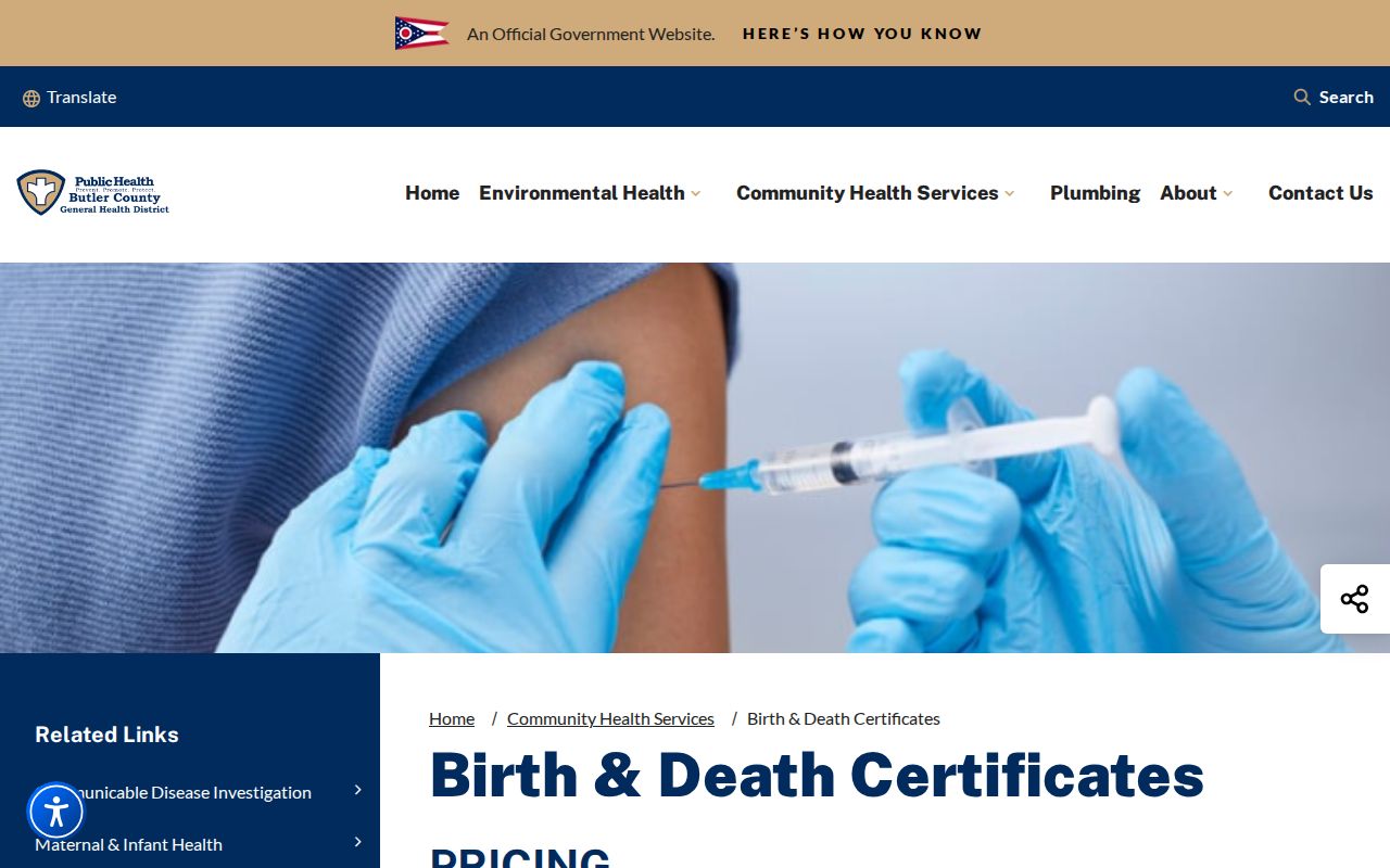 Liberty Township resident lookup limits shown through Butler County vital records requests